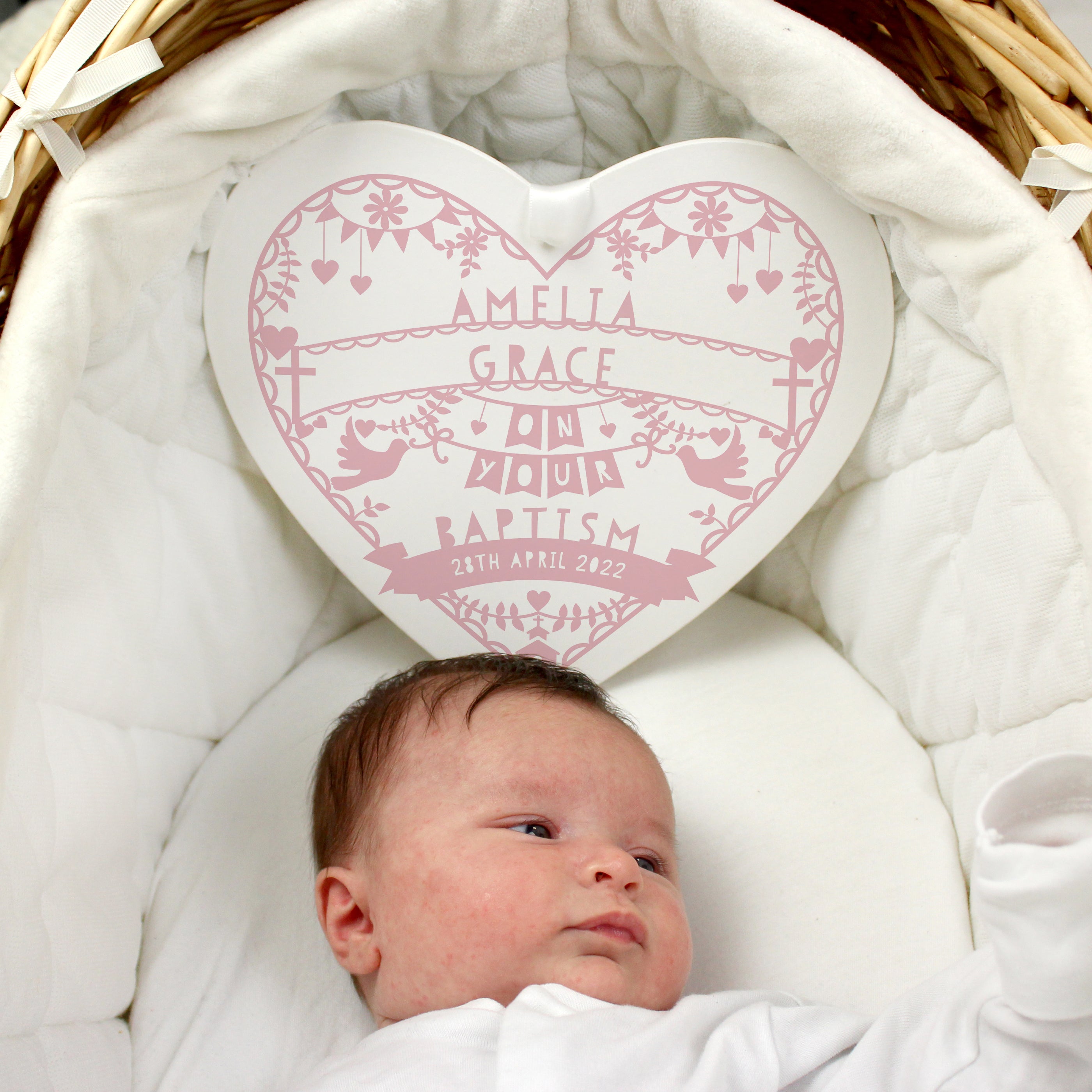 Personalised Pink Papercut Style Large Wooden Heart