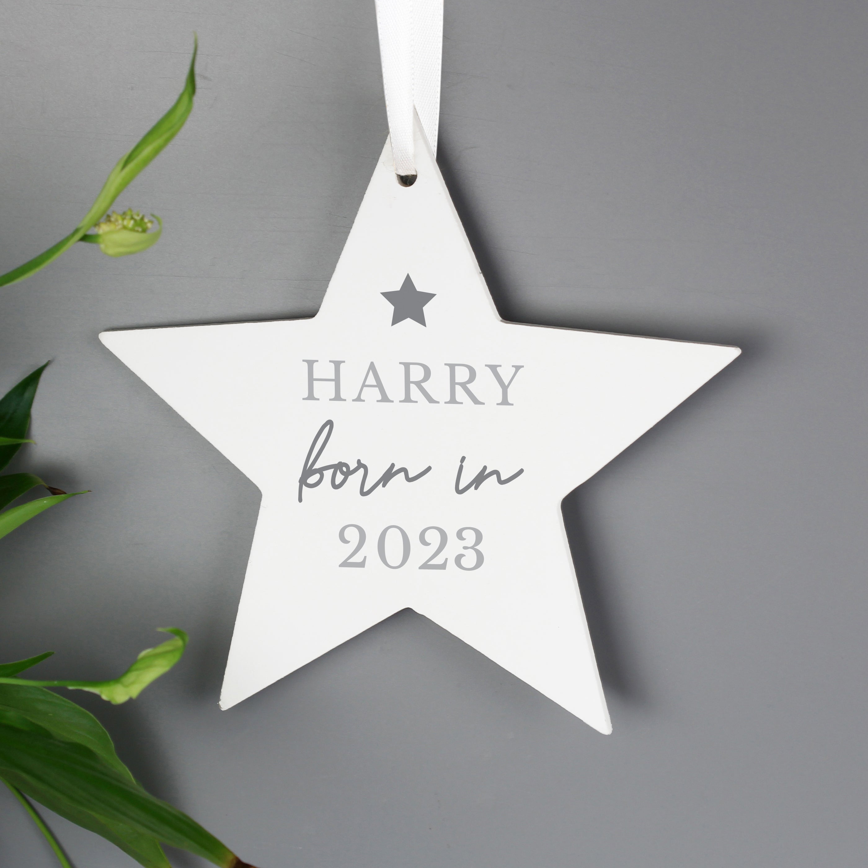 Personalised Born In Wooden Star Decoration