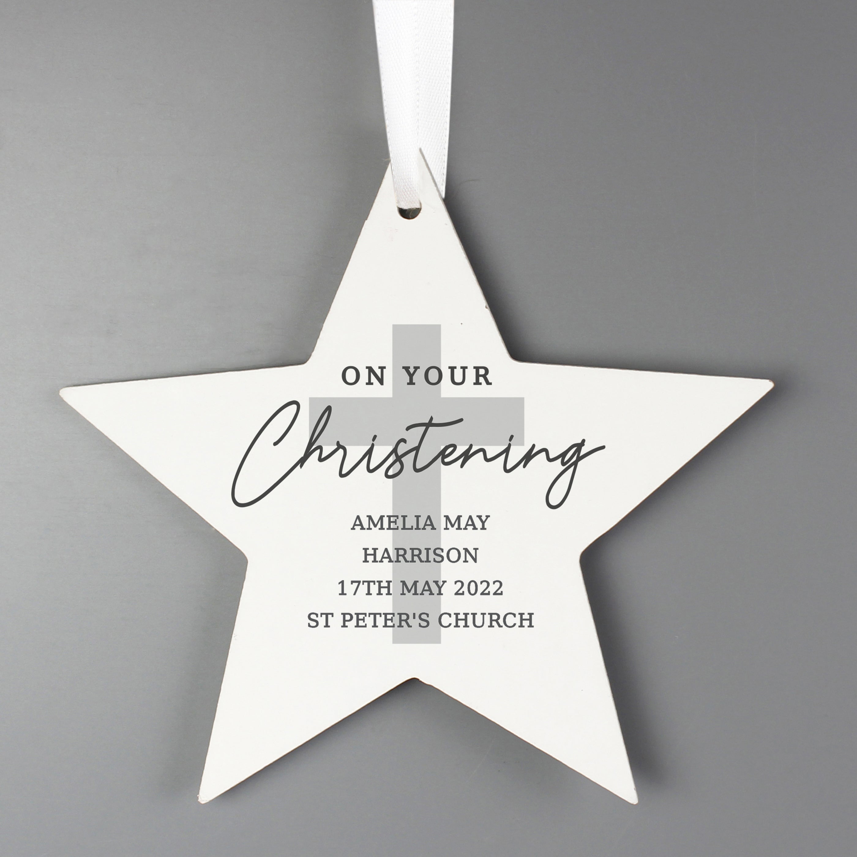 Personalised On Your Christening Wooden Star Decoration