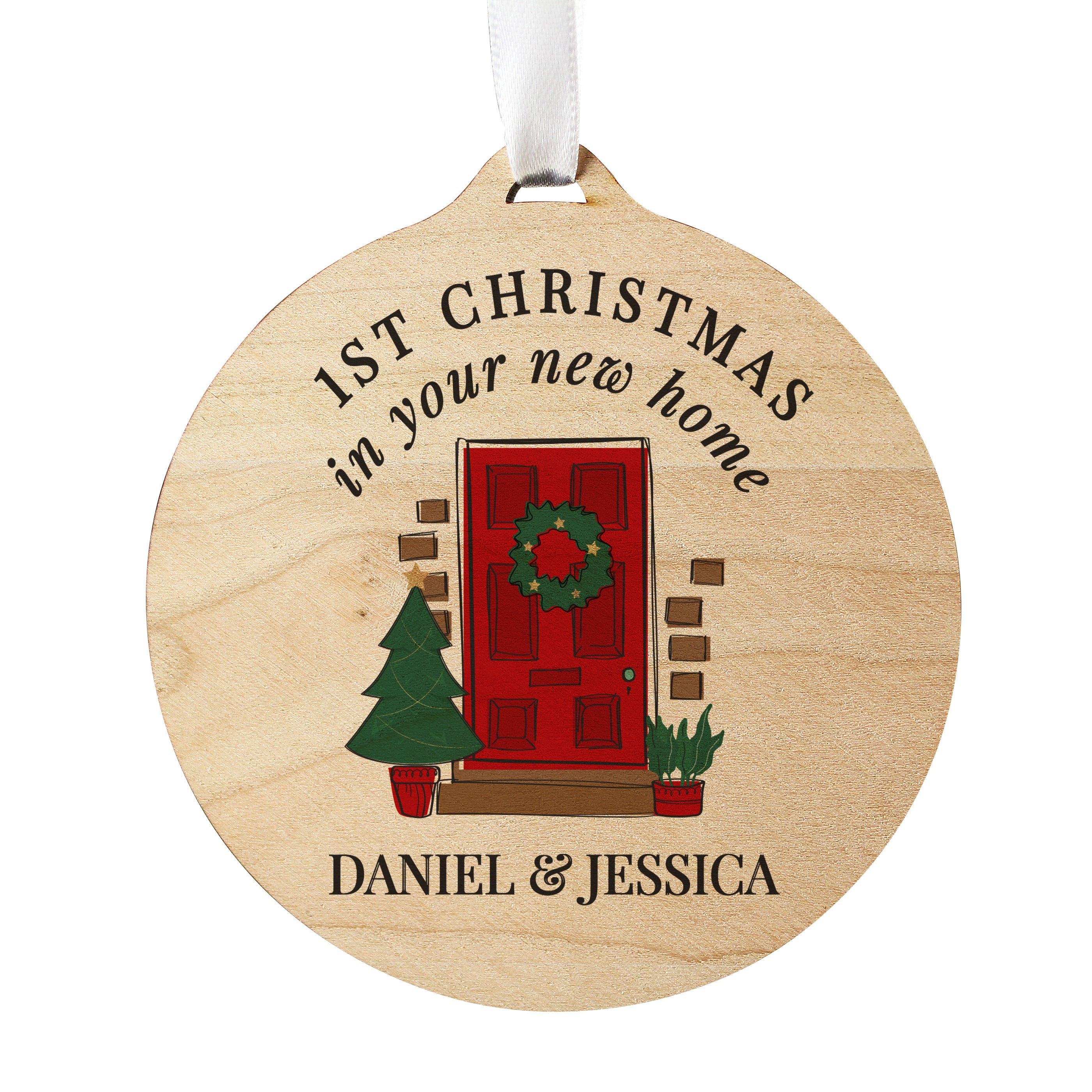 Personalised New Home Round Wooden Decoration