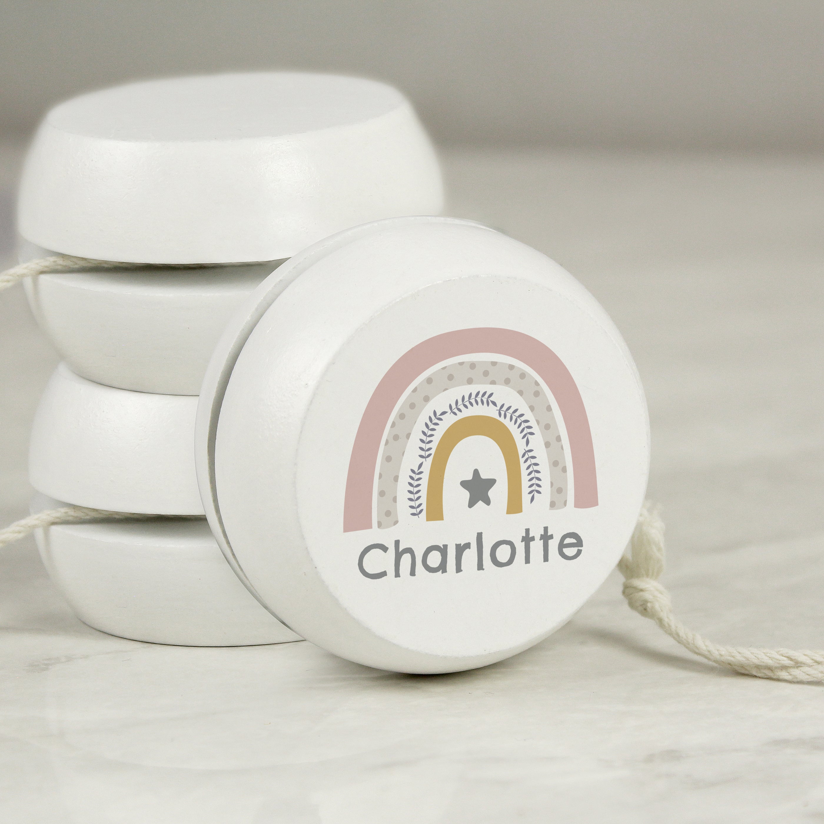 Personalised Rainbow White Wooden Yoyo