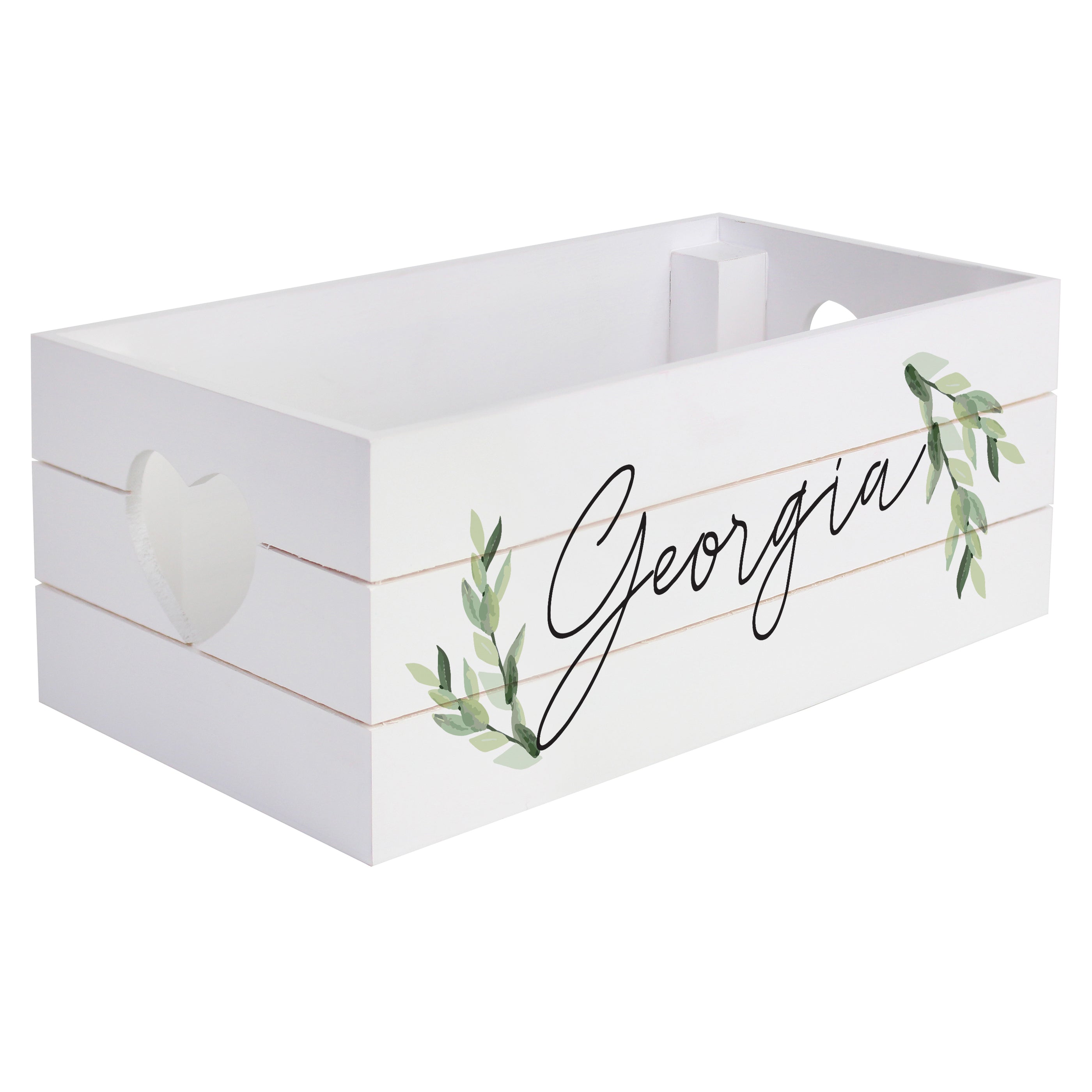 Personalised Name Only Botanical White Wooden Crate