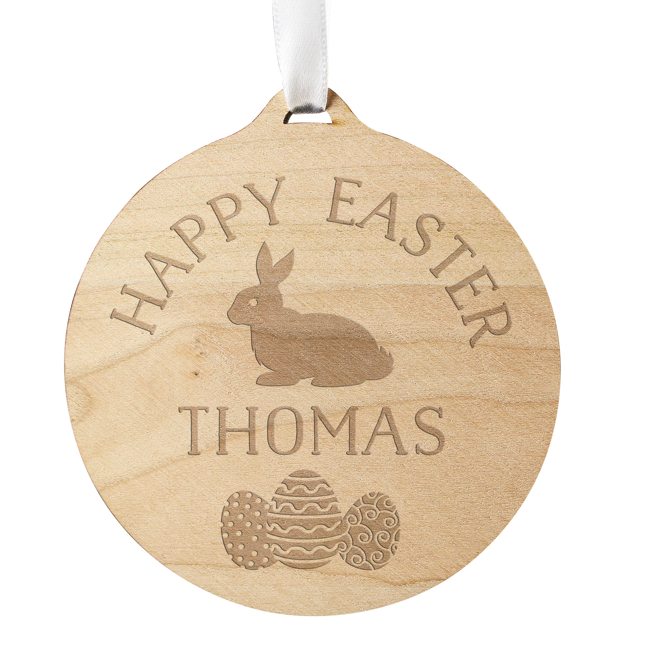 Personalised Easter Bunny Round Wooden Decoration