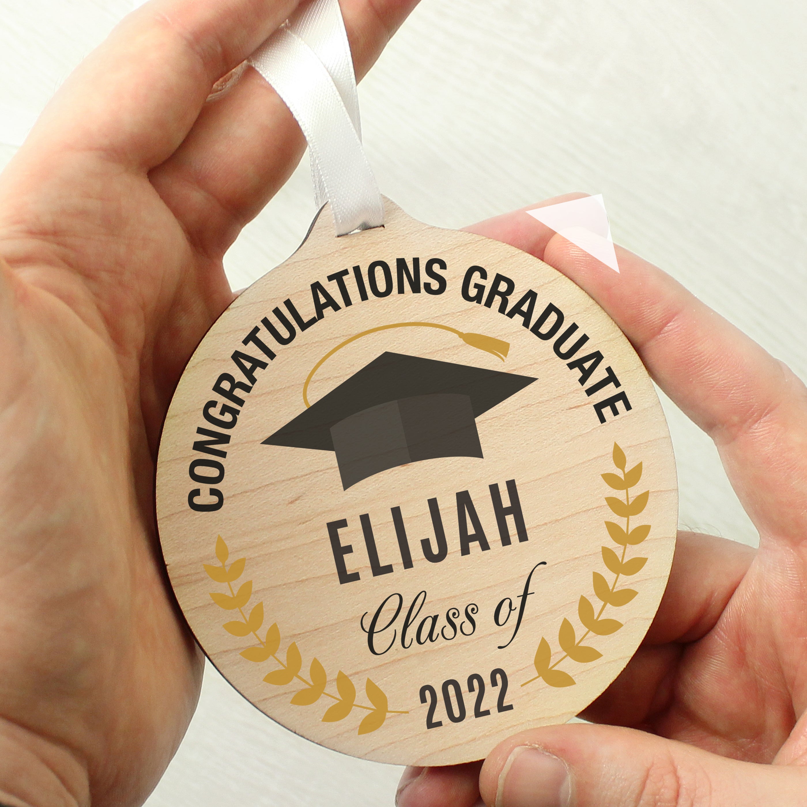 Personalised Graduation Round Wooden Decoration