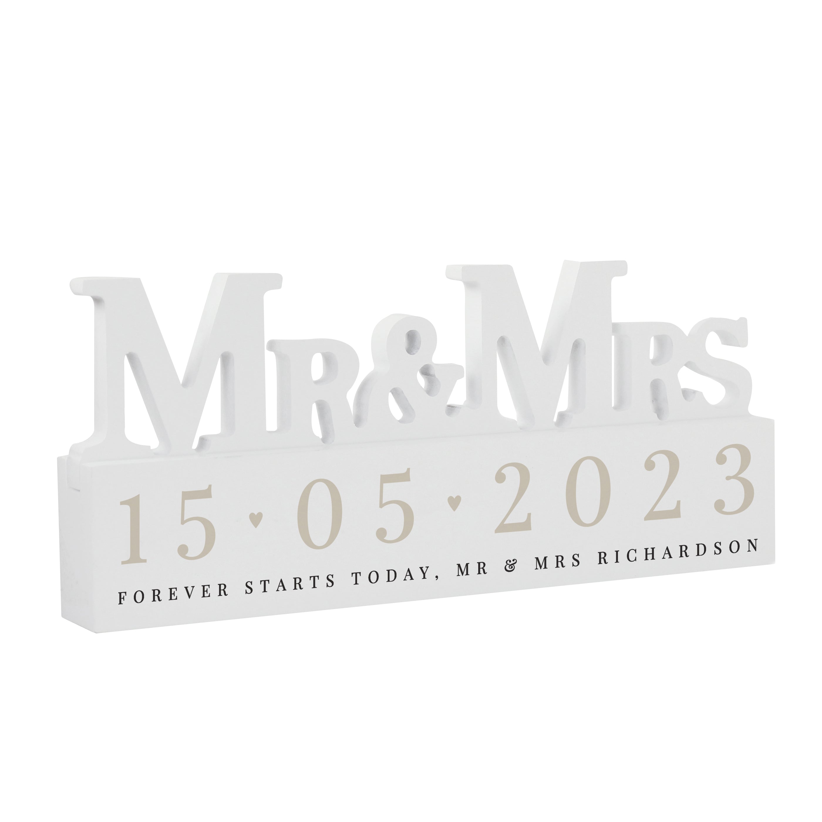 Personalised Big Date Wooden Mr & Mrs Ornament