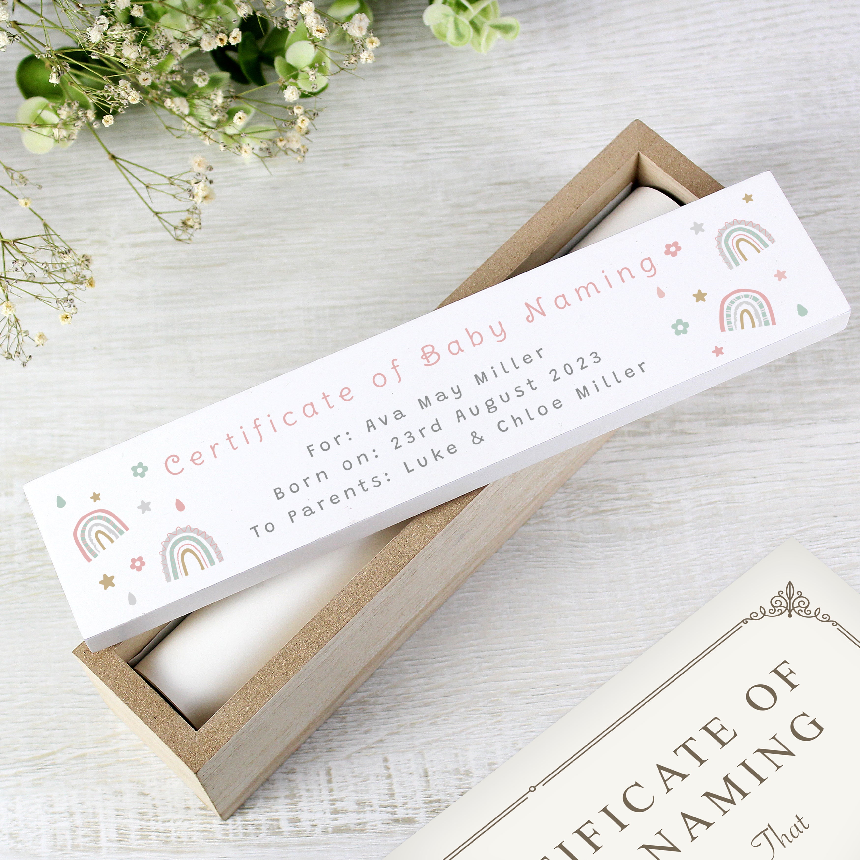 Personalised Rainbow Wooden Certificate Holder