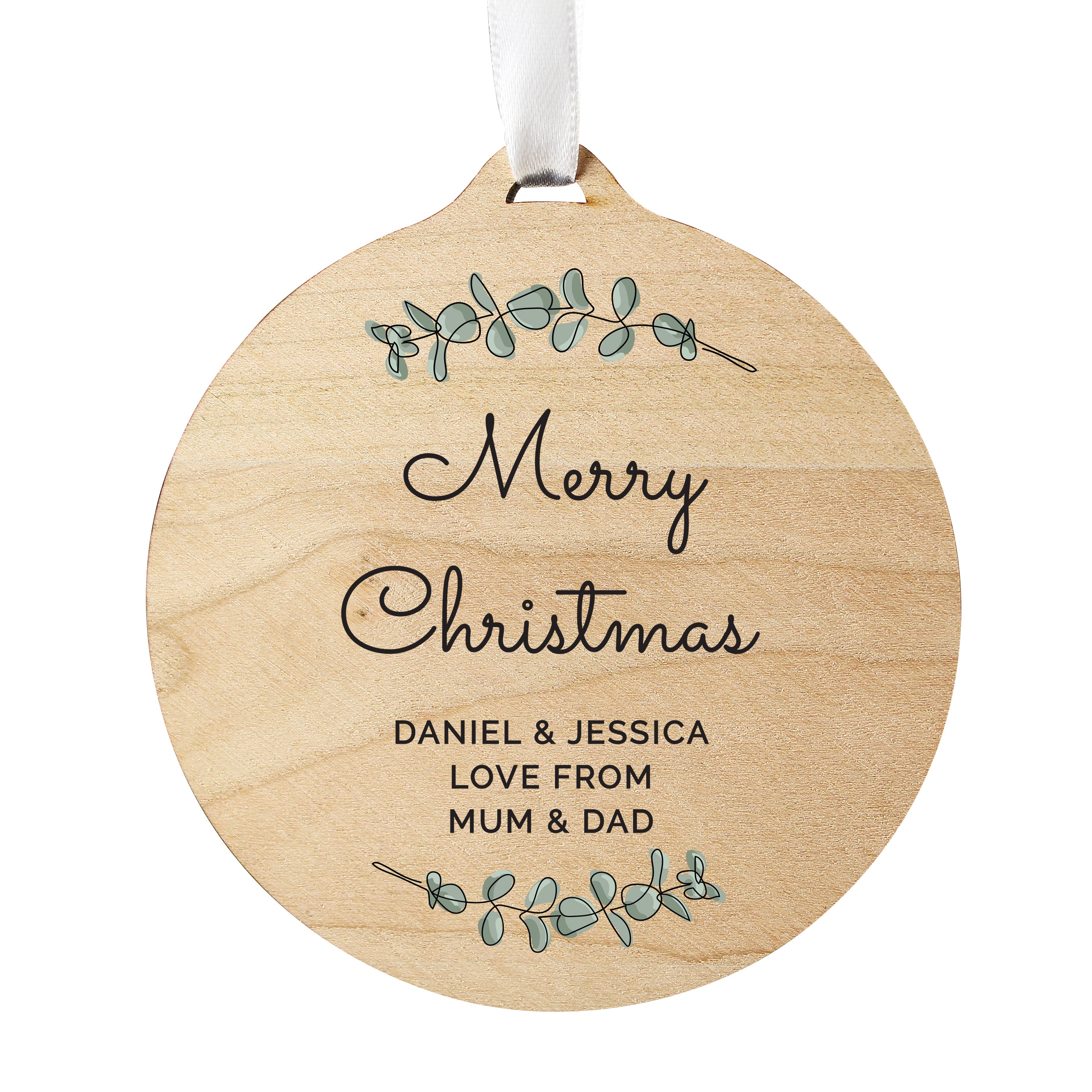 Personalised Botanical Round Wooden Decoration