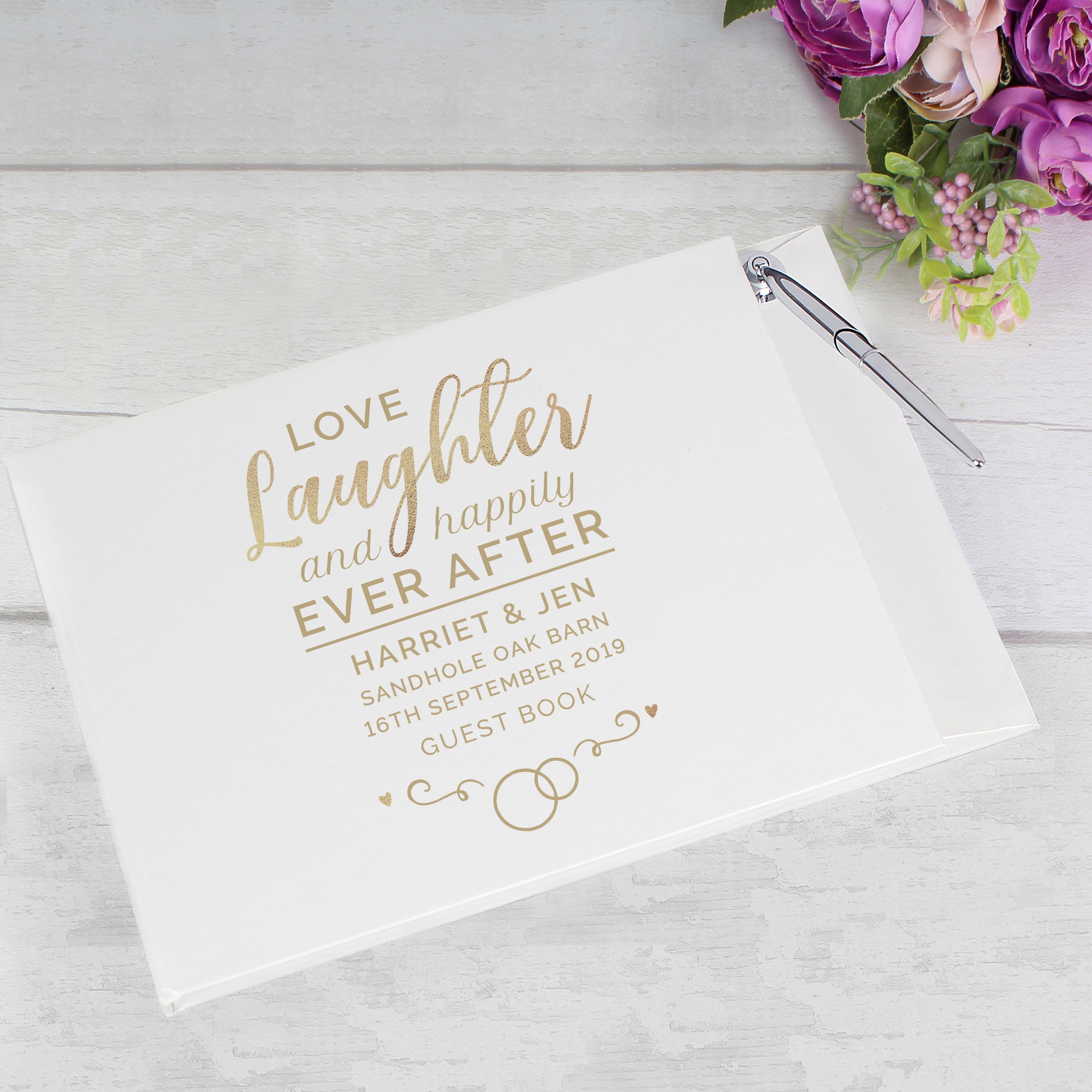 Personalised Happily Ever After Wedding Hardback Guest Book & Pen