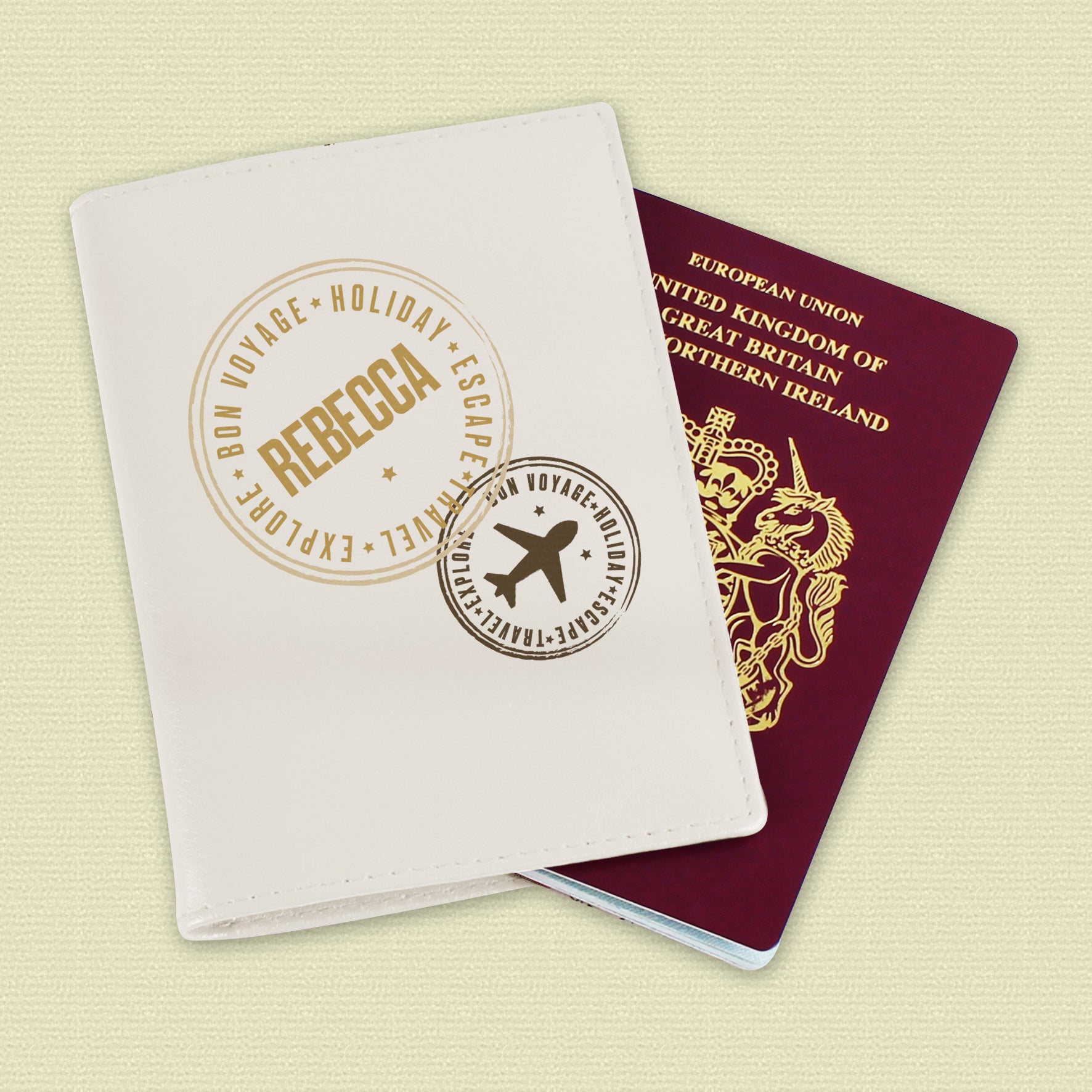 Personalised Stamped Cream Passport Holder