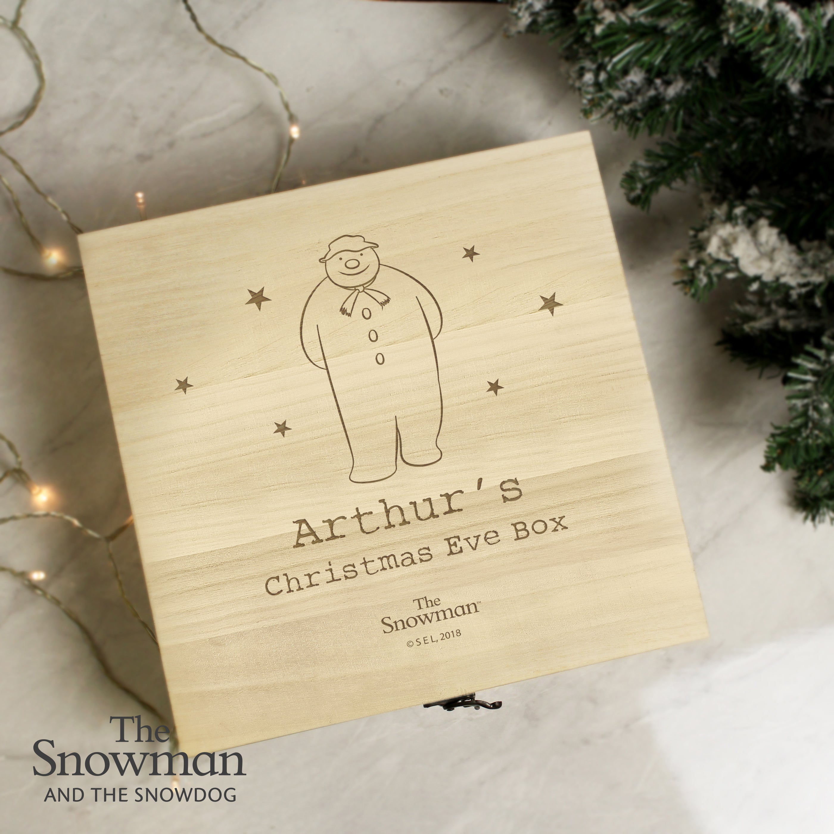 Personalised The Snowman Large Wooden Christmas Eve Box