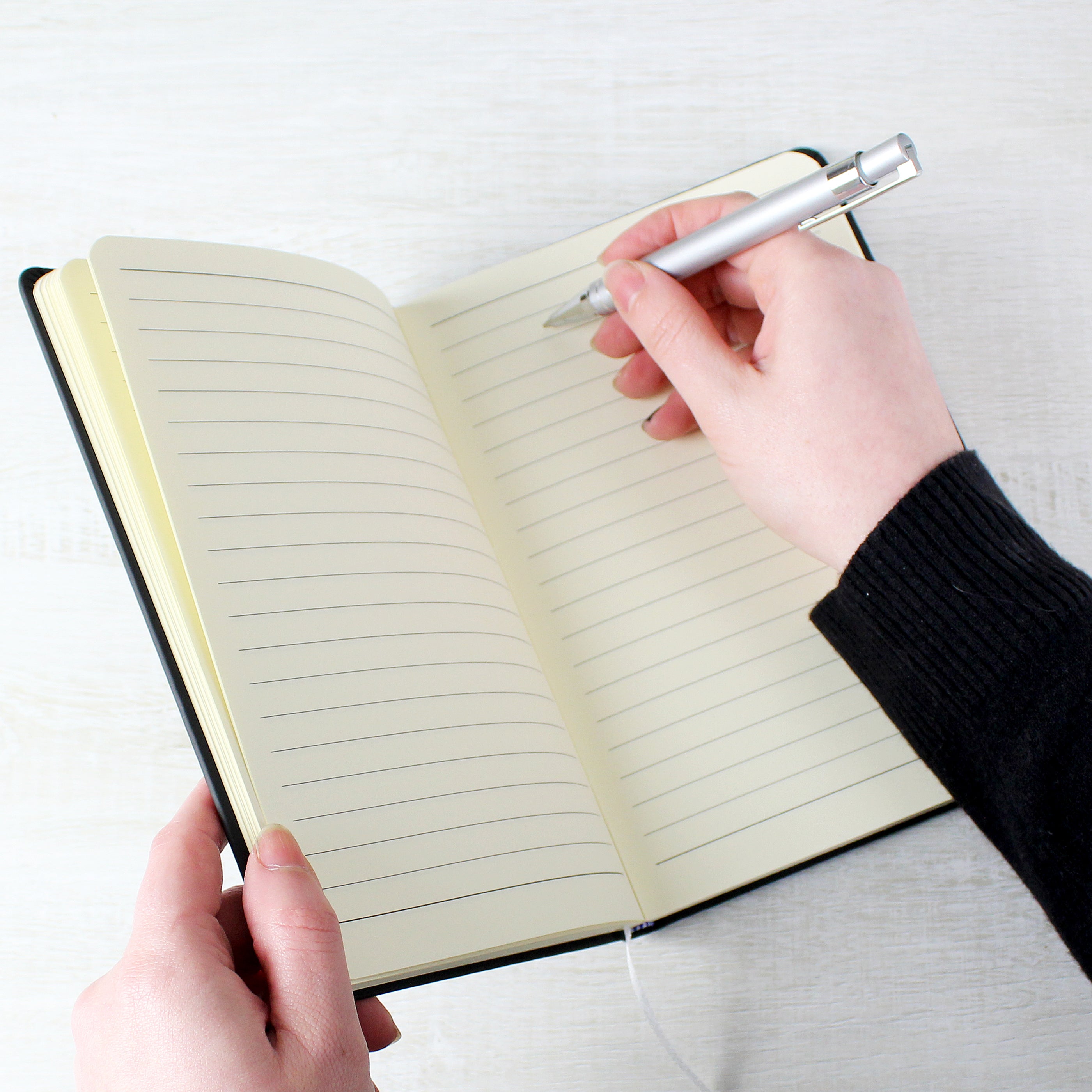 Personalised Moon & Stars Black Hardback Notebook